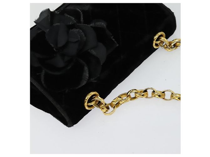 CHANEL Matelassé Camelia Borsa a Spalla con Catena Velluto Nero Oro CC Auth bs26015 D'oro - vista 6