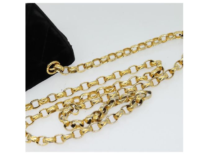 CHANEL Matelassé Camelia Borsa a Spalla con Catena Velluto Nero Oro CC Auth bs26015 D'oro - vista 7