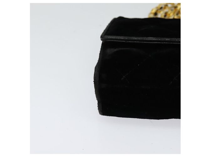 CHANEL Matelassé Camelia Borsa a Spalla con Catena Velluto Nero Oro CC Auth bs26015 D'oro - vista 9