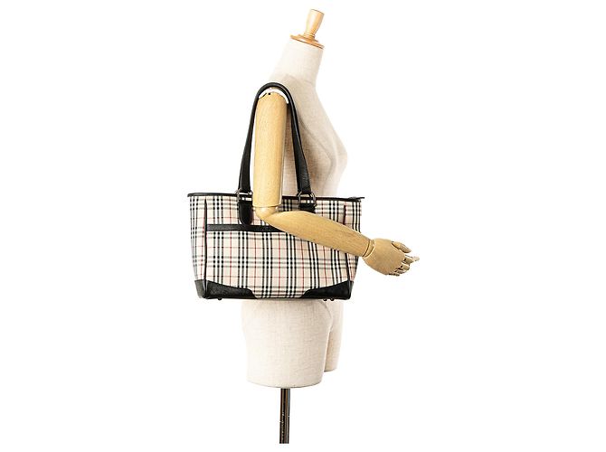 Borsa Tote Burberry Beige House Check Canvas - vista 11