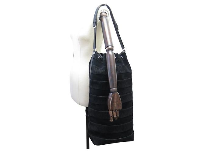 BORSA A SECCHIO SAINT LAURENT MONOGRAMMA IN SUEDE E PELLE NERA YSL Nero - vista 6
