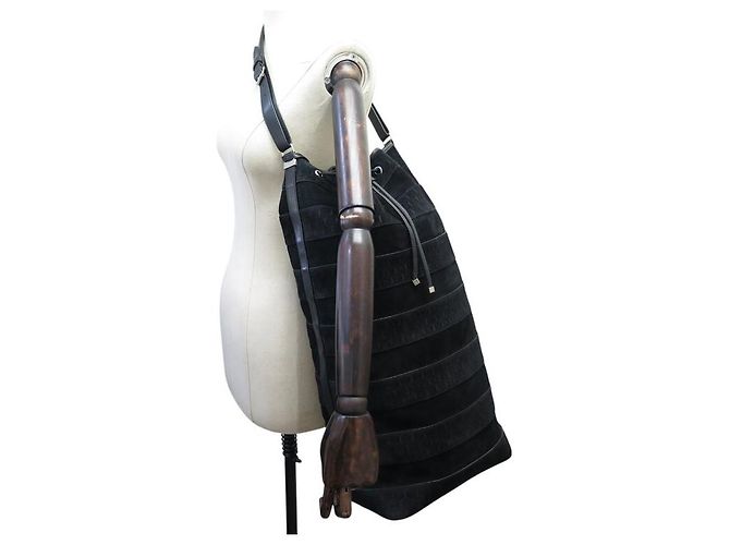 BORSA A SECCHIO SAINT LAURENT MONOGRAMMA IN SUEDE E PELLE NERA YSL Nero - vista 7
