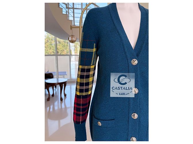 Chanel Cardigan de tartán escocés París / Edimburgo 38 FR Azul - vista 10