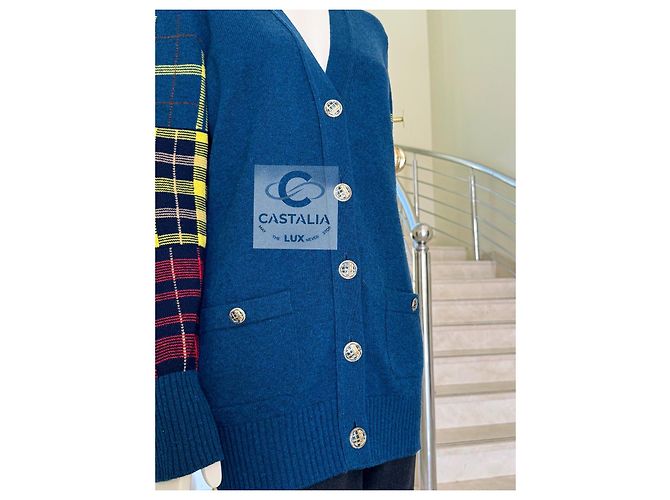 Chanel Cardigan de tartán escocés París / Edimburgo 38 FR Azul - vista 11