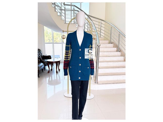 Chanel Cardigan de tartán escocés París / Edimburgo 38 FR Azul - vista 2
