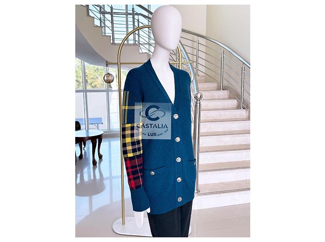 Chanel Cardigan de tartán escocés París / Edimburgo 38 FR Azul - vista 6
