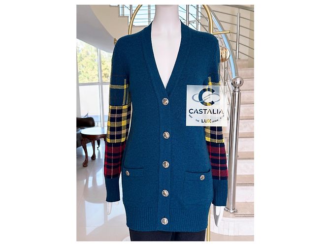 Chanel Cardigan de tartán escocés París / Edimburgo 38 FR Azul - vista 7