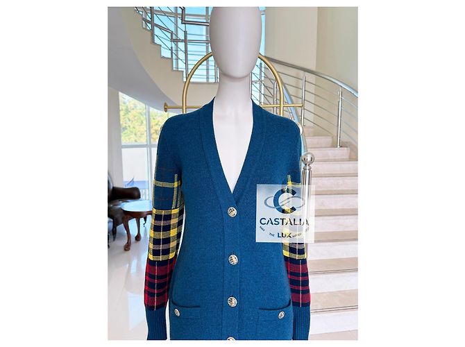 Chanel Cardigan de tartán escocés París / Edimburgo 38 FR Azul - vista 8