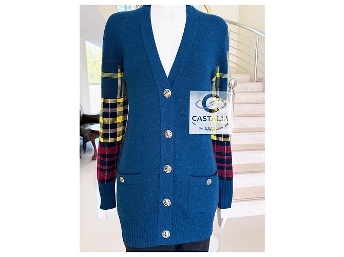 Chanel Cardigan de tartán escocés París / Edimburgo 38 FR Azul - vista 9
