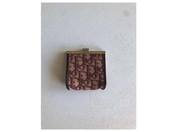 Portafoglio Christian Dior Monogram Canvas e Pelle Beige Rosso Scuro Bordò - vista 2