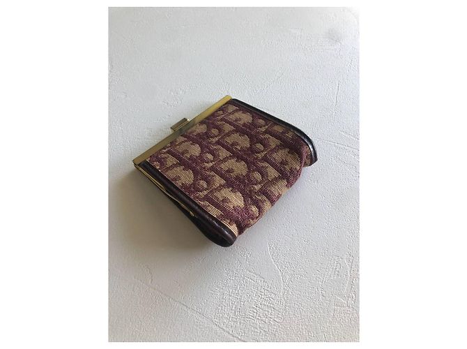 Portafoglio Christian Dior Monogram Canvas e Pelle Beige Rosso Scuro Bordò - vista 3