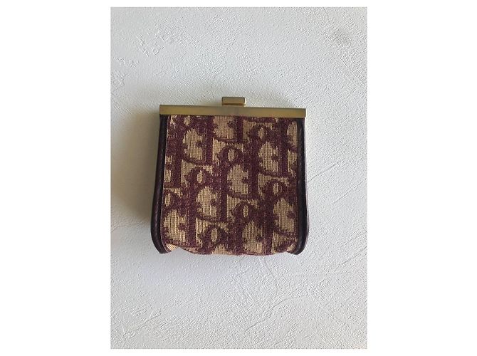 Portafoglio Christian Dior Monogram Canvas e Pelle Beige Rosso Scuro Bordò - vista 4