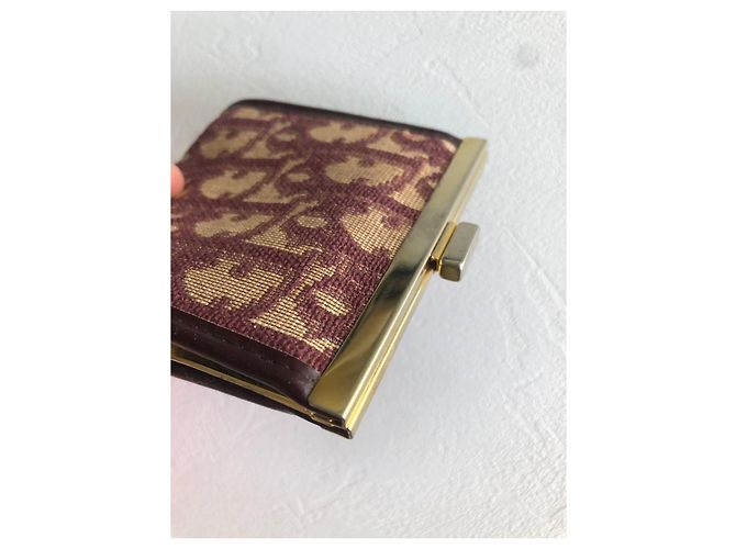 Portafoglio Christian Dior Monogram Canvas e Pelle Beige Rosso Scuro Bordò - vista 5