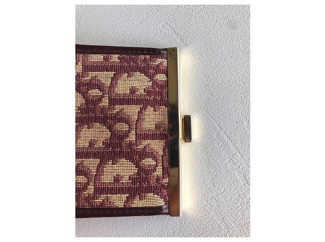Portafoglio Christian Dior Monogram Canvas e Pelle Beige Rosso Scuro Bordò - vista 6
