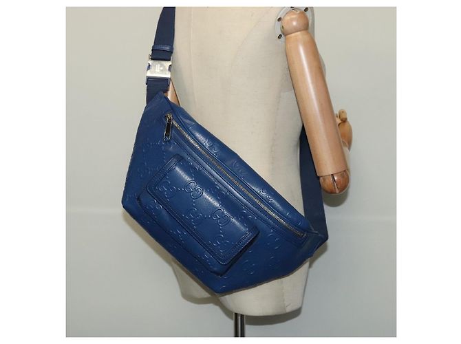 GUCCI GG Borsa a Spalla Embossata Argento Blu 645093 Auth am8486 - vista 21