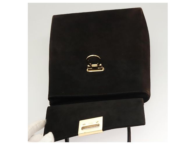 Borsa a mano Gancini in suede Salvatore Ferragamo 2way Nero Oro Auth BA2414 D'oro - vista 10