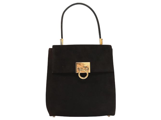 Borsa a mano Gancini in suede Salvatore Ferragamo 2way Nero Oro Auth BA2414 D'oro - vista 13