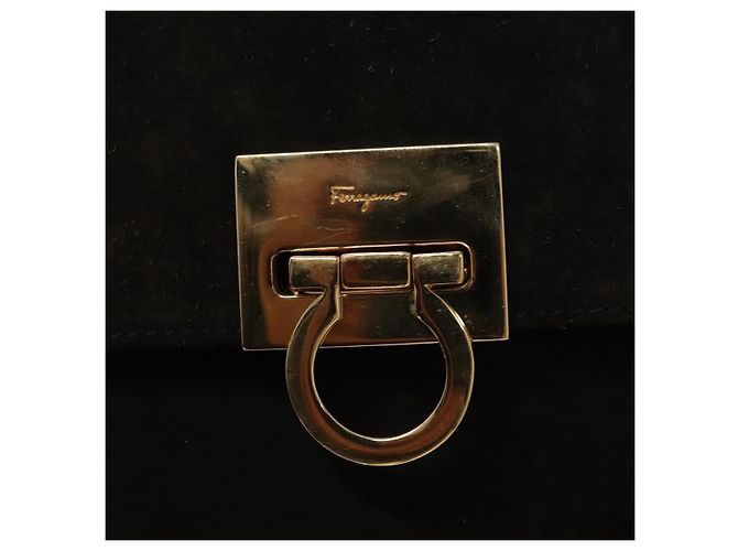 Borsa a mano Gancini in suede Salvatore Ferragamo 2way Nero Oro Auth BA2414 D'oro - vista 17