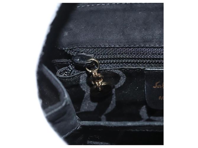 Borsa a mano Gancini in suede Salvatore Ferragamo 2way Nero Oro Auth BA2414 D'oro - vista 20