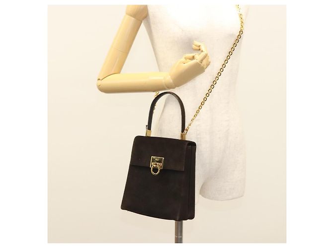 Borsa a mano Gancini in suede Salvatore Ferragamo 2way Nero Oro Auth BA2414 D'oro - vista 24
