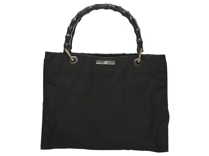 Borsa a mano in nylon nero e argento Gucci Bamboo 032 1016 Auth ep9066 - vista 13