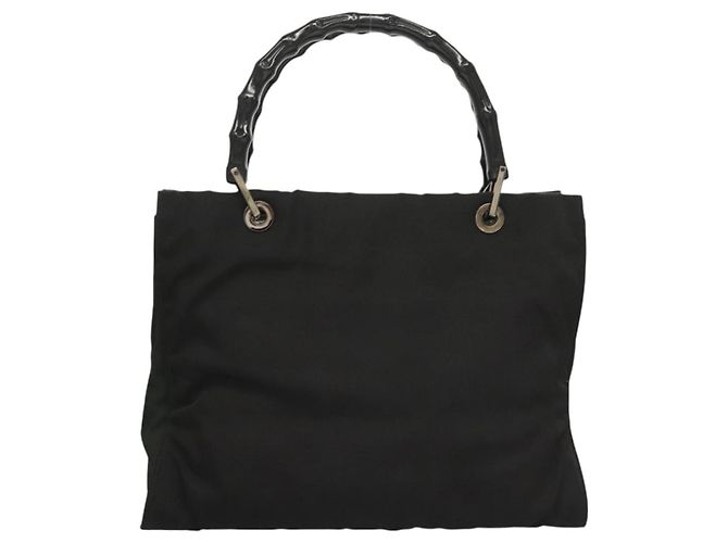 Borsa a mano in nylon nero e argento Gucci Bamboo 032 1016 Auth ep9066 - vista 2