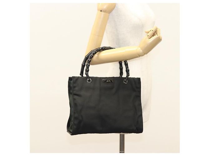 Borsa a mano in nylon nero e argento Gucci Bamboo 032 1016 Auth ep9066 - vista 27
