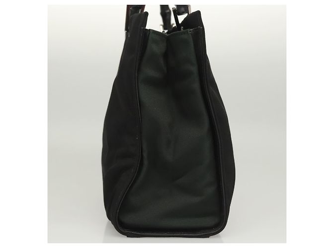 Borsa a mano in nylon nero e argento Gucci Bamboo 032 1016 Auth ep9066 - vista 4