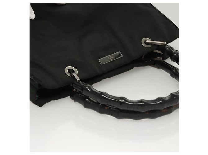 Borsa a mano in nylon nero e argento Gucci Bamboo 032 1016 Auth ep9066 - vista 6
