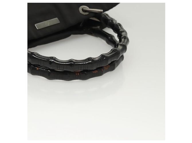 Borsa a mano in nylon nero e argento Gucci Bamboo 032 1016 Auth ep9066 - vista 7