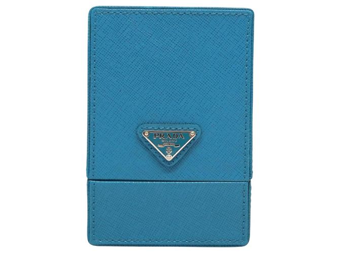 PRADA Cosmetic Pouch Leather Blue Auth 118869M - view 13