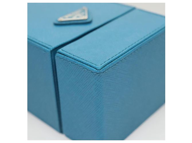 PRADA Cosmetic Pouch Leather Blue Auth 118869M - view 7