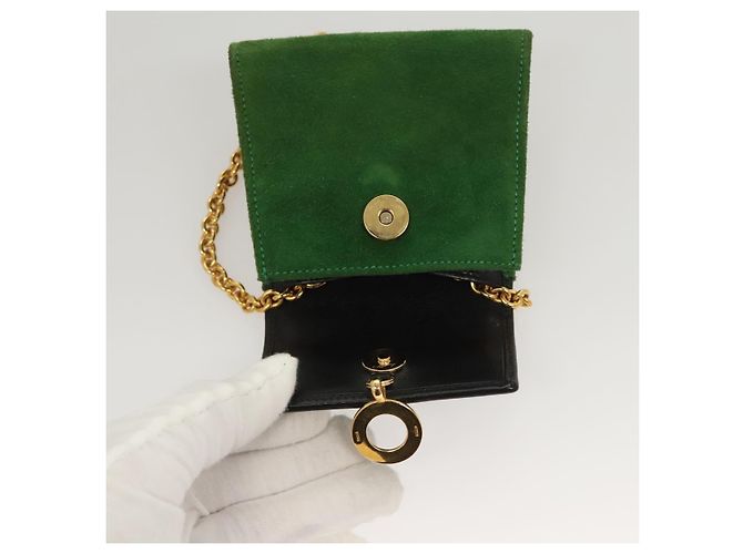 Céline Pochette a catena CELINE in pelle scamosciata verde oro Auth BD2160 D'oro - vista 10