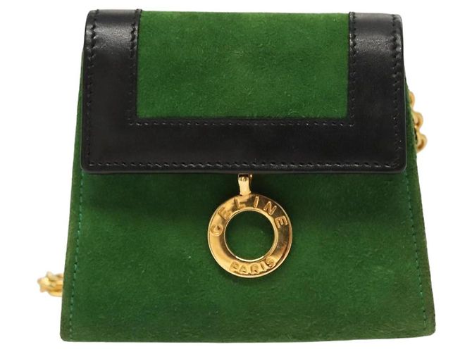 Céline Pochette a catena CELINE in pelle scamosciata verde oro Auth BD2160 D'oro - vista 13