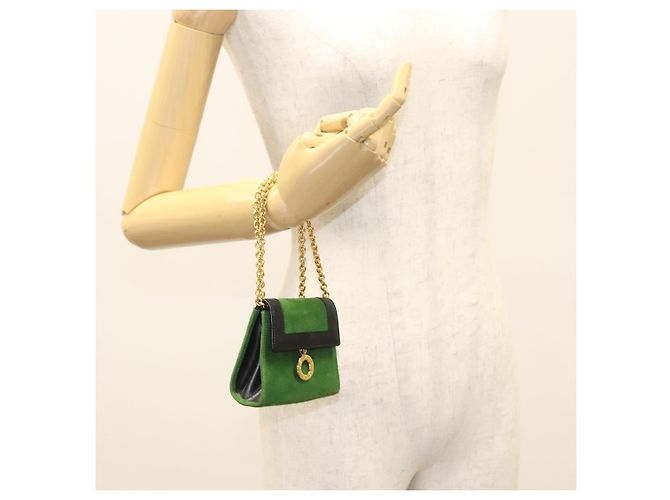 Céline Pochette a catena CELINE in pelle scamosciata verde oro Auth BD2160 D'oro - vista 20
