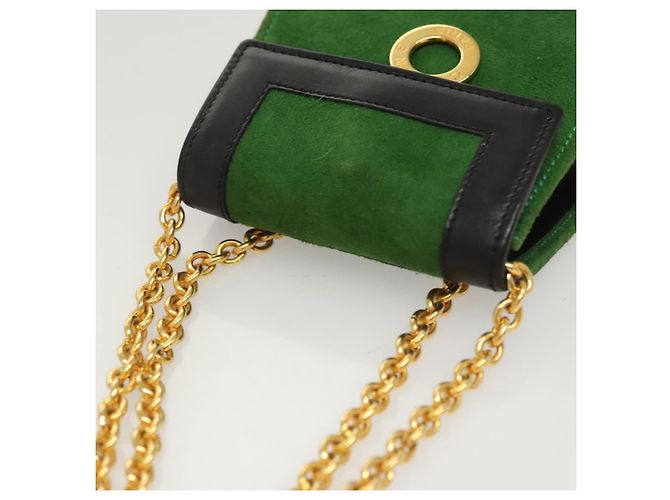 Céline Pochette a catena CELINE in pelle scamosciata verde oro Auth BD2160 D'oro - vista 6