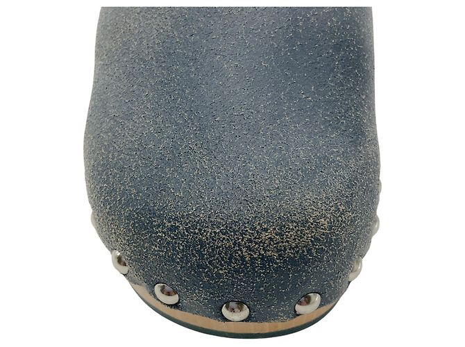 Chanel Blue 2014 Interlocking CC Logo Distressed Leather Clogs - view 5