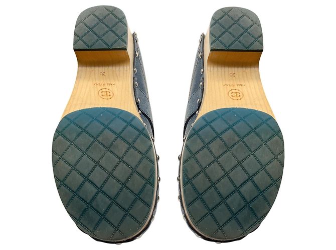 Chanel Blue 2014 Interlocking CC Logo Distressed Leather Clogs - view 7