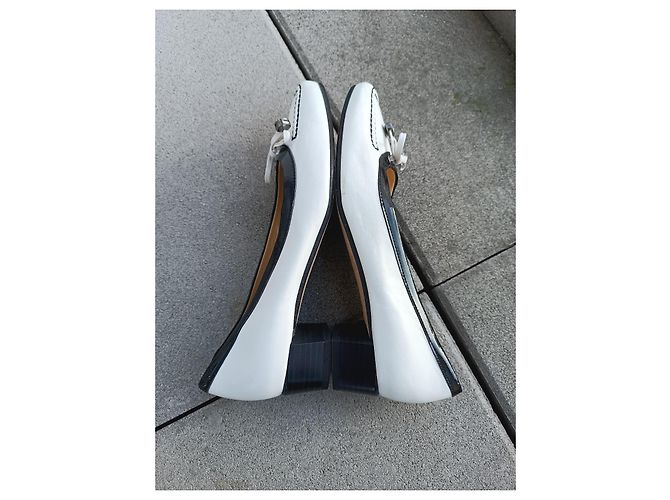 Autre Marque Décolleté Brunate Stile Mocassino Pelle Bianca e Vernis Nero Bianco - vista 11