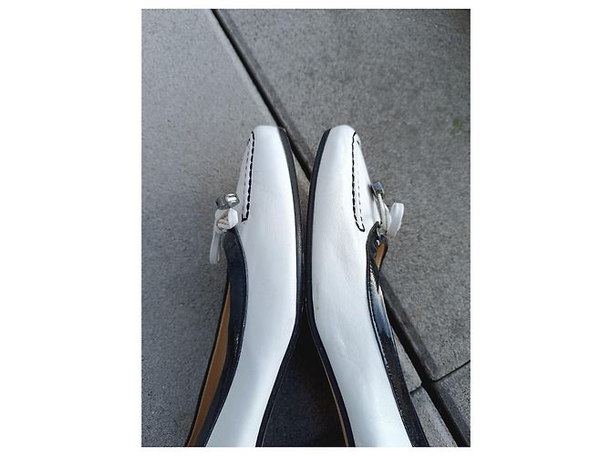 Autre Marque Décolleté Brunate Stile Mocassino Pelle Bianca e Vernis Nero Bianco - vista 12