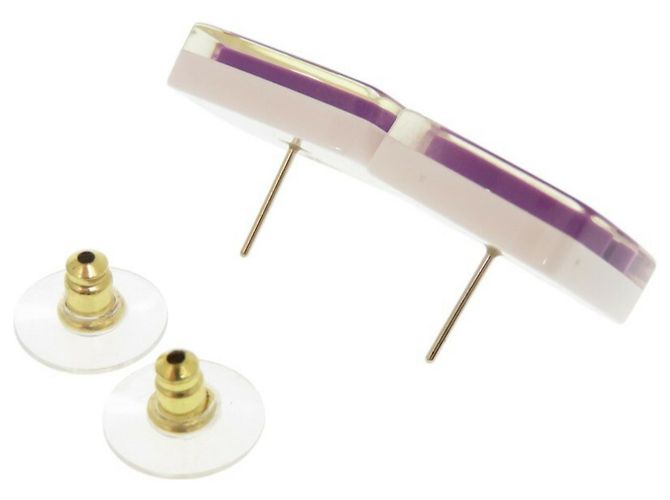 Orecchini Chanel Coco Mark Motivo Matelassé in plastica con strass multicolori Rosa Blu Arancione - vista 5