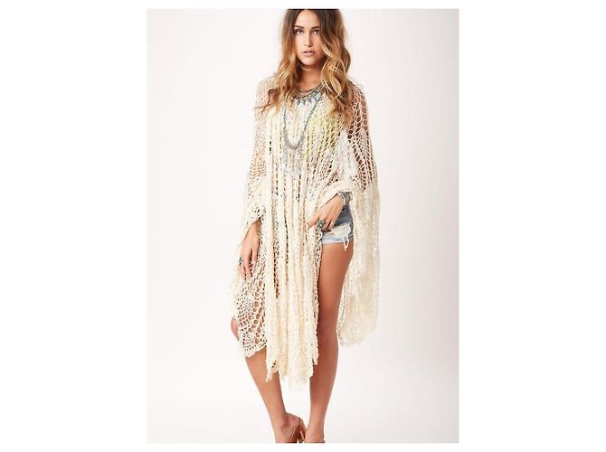 Antik Batik Cremefarbener gehäkelter Antik-Batik-Poncho - Ansicht 9