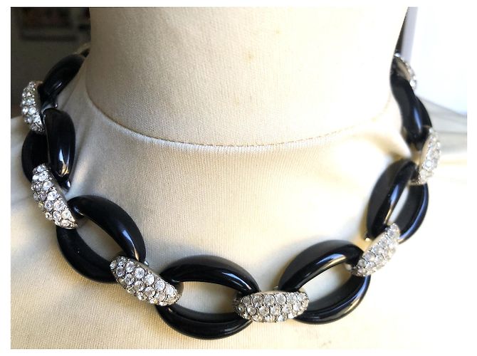 Collana Sonia Rykiel con strass Swarovski e resina nera Silver hardware - vista 8