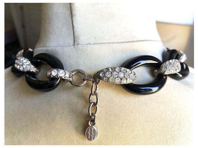 Collana Sonia Rykiel con strass Swarovski e resina nera Silver hardware - vista 9