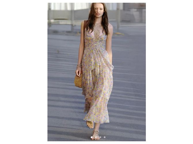 Chanel Seidenkleid Beige mit Blumenprint - Ansicht 6