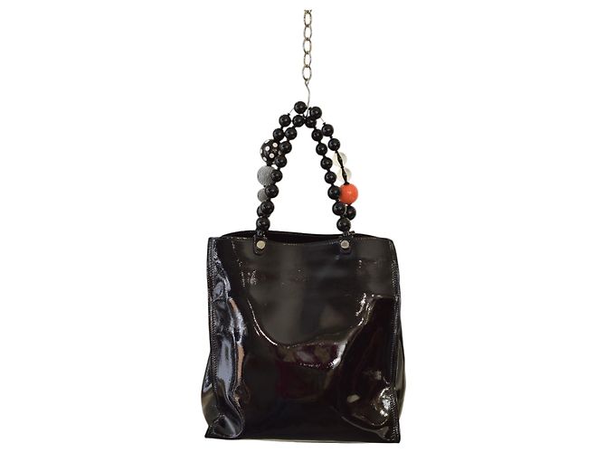 Autre Marque Borsa a mano Roberta Gandolfi in pelle verniciata nera con perline Nero - vista 2