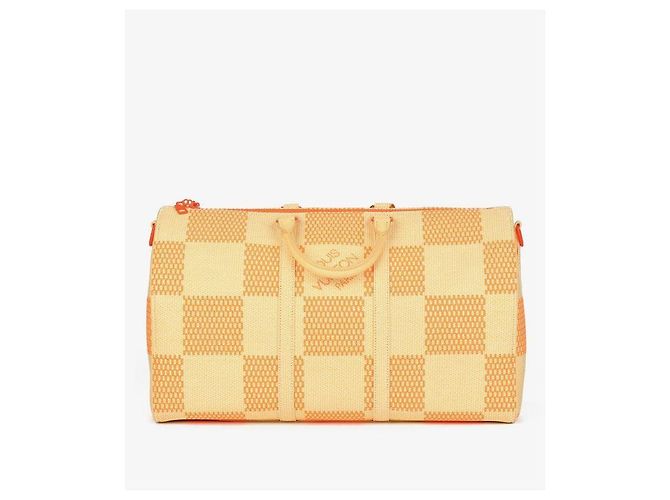 Abbesses Louis Vuitton Keepall 50 Bandoliera in Raffia Beige Arancione - vista 3