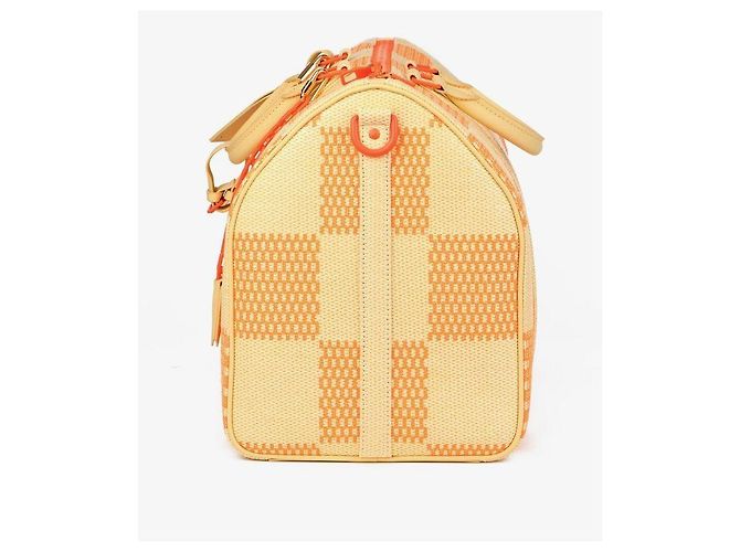 Abbesses Louis Vuitton Keepall 50 Bandoliera in Raffia Beige Arancione - vista 4
