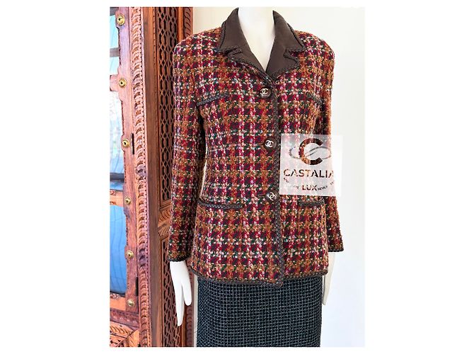 Chanel Chaqueta de tweed marrón estilo supermodelo rarefied de 1993 Multicolor - vista 5