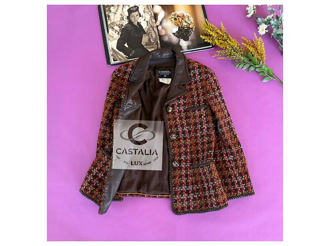 Chanel Chaqueta de tweed marrón estilo supermodelo rarefied de 1993 Multicolor - vista 8